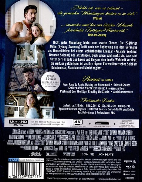Produktbild: The Housemaid - Wenn sie w&uuml;sste - Steelbook - Limited Edition (4K Ultra HD + Blu-ray)