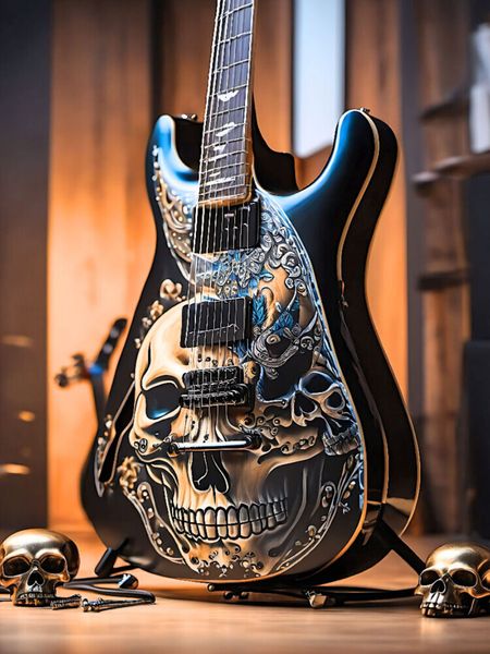 Produktbild: CALVENDO Puzzle Gitarre mit Totenk&ouml;pfen | 1000 Teile Lege-Gr&ouml;&szlig;e 64x48cm Foto-Puzzle f&uuml;r gl&uuml;ckliche Stunden