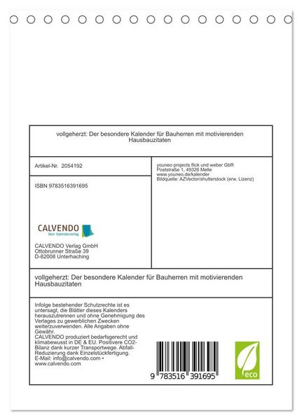 Produktbild: vollgeherzt: Der besondere Kalender f&uuml;r Bauherren mit motivierenden Hausbauzitaten (Tischkalender 2026 DIN A5 hoch), CALVENDO Monatskalender