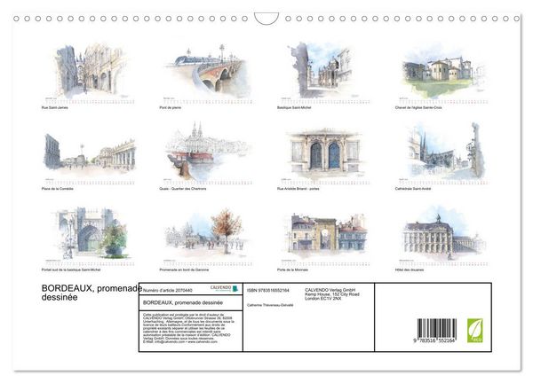 Produktbild: BORDEAUX, promenade dessin&eacute;e (Calendrier mural 2026 DIN A3 vertical), CALVENDO calendrier mensuel