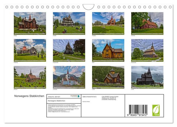 Produktbild: Norwegens Stabkirchen (Wandkalender 2026 DIN A4 quer), CALVENDO Monatskalender
