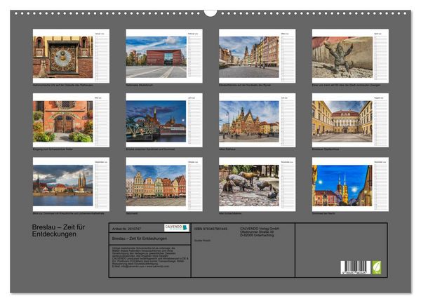 Produktbild: Breslau &ndash; Zeit f&uuml;r Entdeckungen (Wandkalender 2026 DIN A2 quer), CALVENDO Monatskalender