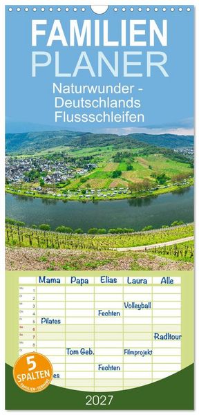 Produktbild: Familienplaner 2027 - Naturwunder - Deutschlands Flussschleifen mit 5 Spalten (Wandkalender, 21 x 45 cm) CALVENDO