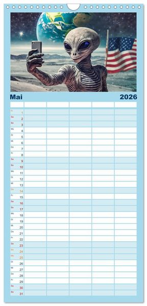 Produktbild: Familienplaner 2026 - Aliens auf Tour mit 5 Spalten (Wandkalender, 21 x 45 cm) CALVENDO