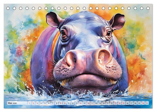 Produktbild: Hippos bekennen Farbe - kunterbunter Nilpferdspa&szlig; (Tischkalender 2026 DIN A5 quer), CALVENDO Monatskalender