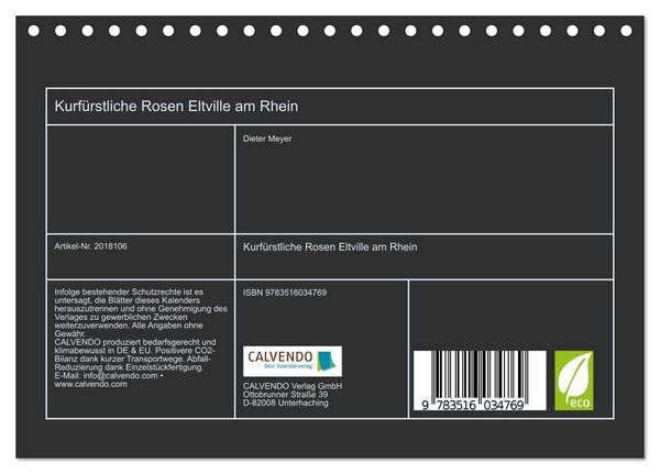 Produktbild: Kurf&uuml;rstliche Rosen Eltville am Rhein (Tischkalender 2026 DIN A5 quer), CALVENDO Monatskalender