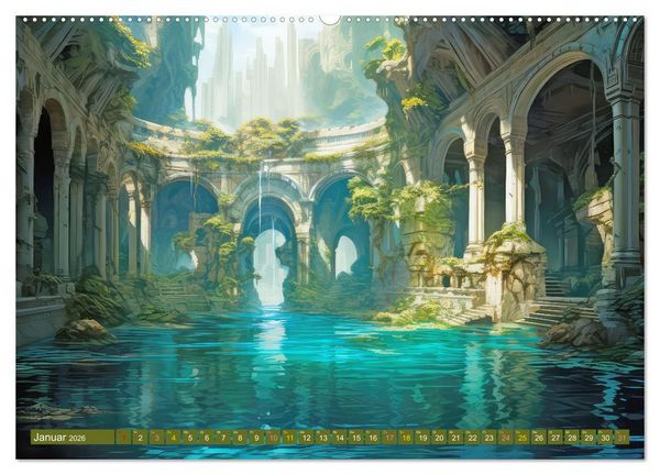 Produktbild: Ruinen versunkener Kulturen - Fantasiebilder (hochwertiger Premium Wandkalender 2026 DIN A2 quer), Kunstdruck in Hochglanz