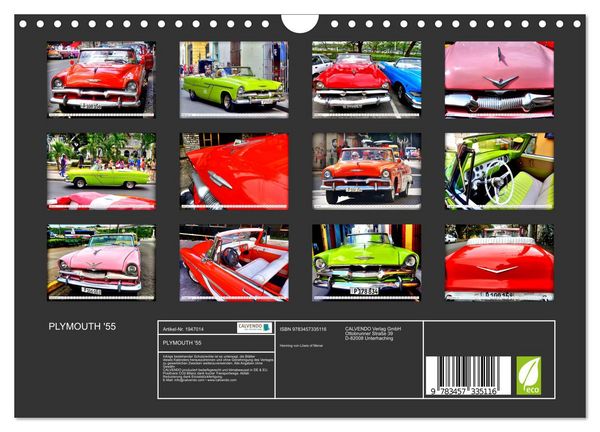 Produktbild: PLYMOUTH '55 (Wandkalender 2026 DIN A4 quer), CALVENDO Monatskalender