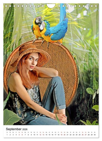 Produktbild: Models und Papageien - Artwork (Wandkalender 2026 DIN A4 hoch), CALVENDO Monatskalender