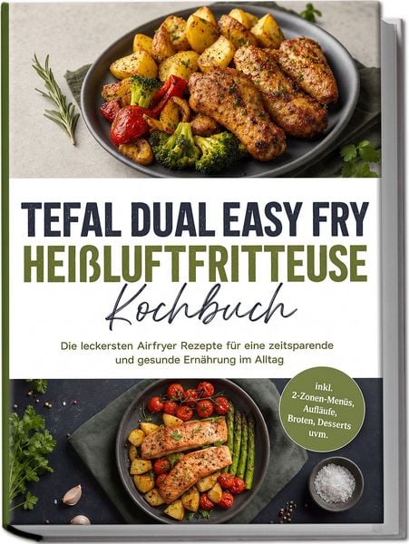 Produktbild: Tefal Dual Easy Fry Hei&szlig;luftfritteuse Kochbuch: Die leckersten Airfryer Rezepte f&uuml;r eine zeitsparende und gesunde Ern&auml;hrung im Alltag &ndash; inkl. 2-Zonen-Men&uuml;s, Aufl&auml;ufe, Broten, Desserts uvm.