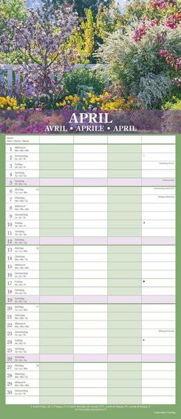 Gärten 2026 Familienplaner - Wandkalender - Familienkalender - 19,5x45