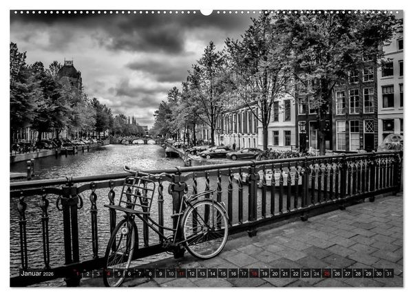 Produktbild: AMSTERDAM Stadtherz in Monochrom (Wandkalender 2026 DIN A2 quer), CALVENDO Monatskalender