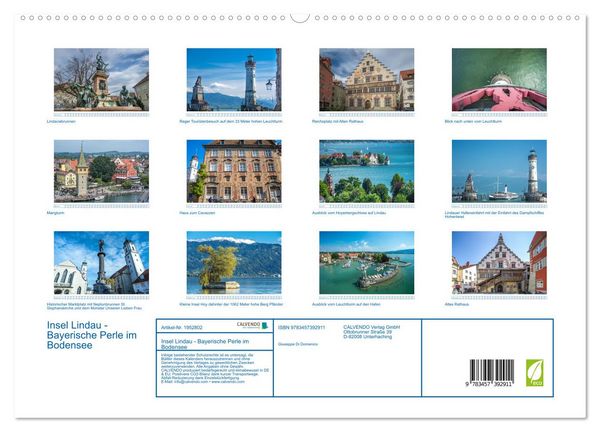 Produktbild: Insel Lindau - Bayerische Perle im Bodensee (hochwertiger Premium Wandkalender 2026 DIN A2 quer), Kunstdruck in Hochglanz