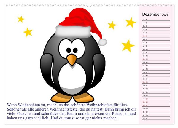 Produktbild: Pinguin-Elfe (hochwertiger Premium Wandkalender 2026 DIN A2 quer), Kunstdruck in Hochglanz