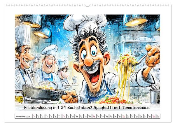 Produktbild: Gro&szlig;k&uuml;che au&szlig;er Kontrolle. Spa&szlig; mit hei&szlig;en T&ouml;pfen und lustigen Spr&uuml;chen (hochwertiger Premium Wandkalender 2026 DIN A2 quer), Kunstdruck in Hochglanz