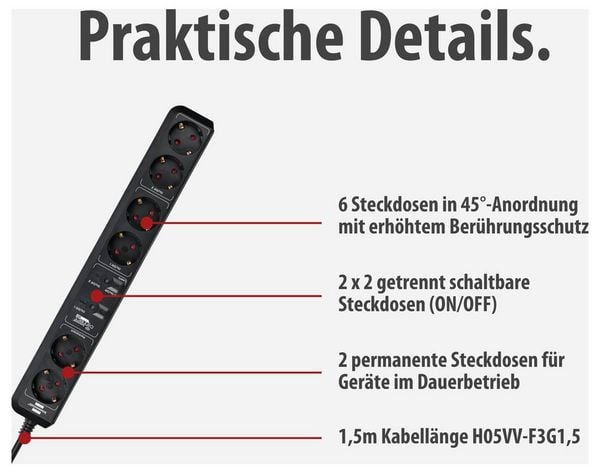 Produktbild: Brennenstuhl 1159760946 Steckdosenleiste Schwarz Schutzkontakt 1St.