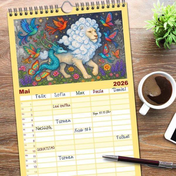 Produktbild: Familienplaner 2026 - Fabelhafte Mystikwesen mit 5 Spalten (Wandkalender, 21 x 45 cm) CALVENDO