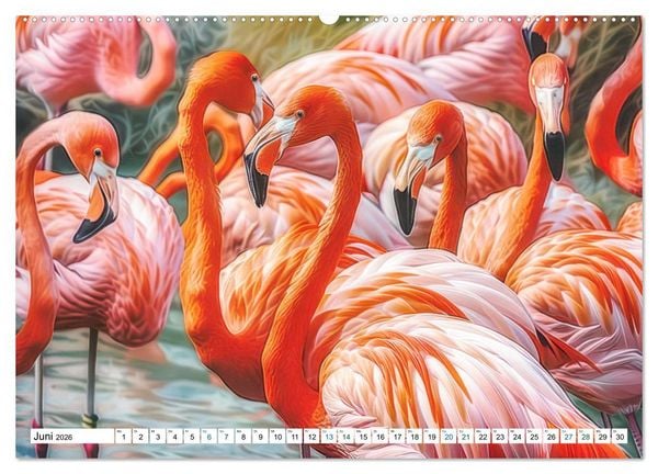 Produktbild: Ein Herz f&uuml;r Flamingos (hochwertiger Premium Wandkalender 2026 DIN A2 quer), Kunstdruck in Hochglanz