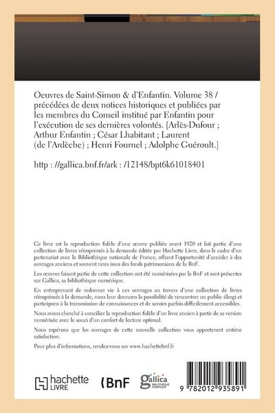 Produktbild: Oeuvres de Saint-Simon & d'Enfantin. Volume 38