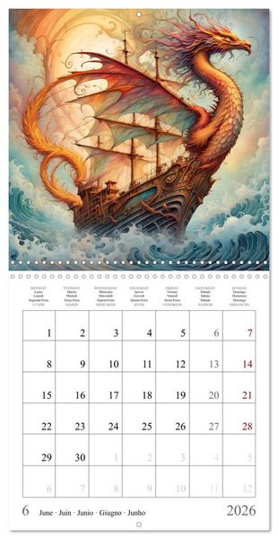 Produktbild: Voiliers-Dragons imaginaires (Calendrier mural carr&eacute; 2026 30x30 cm) Calendrier double avec une page pour vos prises de notes