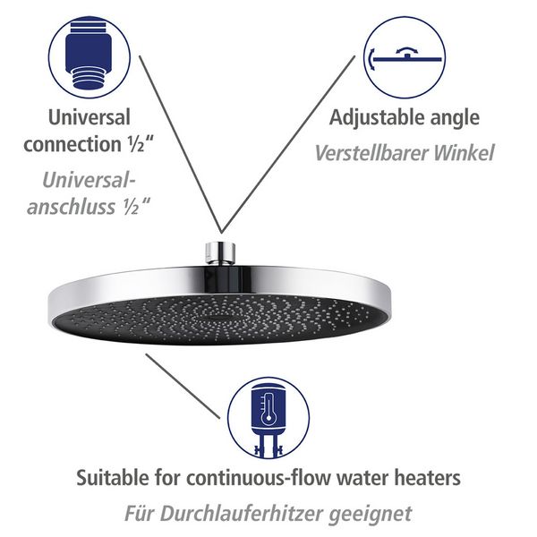 Produktbild: Duschkopf Mod. Softwater Chrom/Schwarz, &Oslash; 26 cm