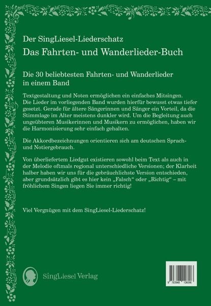 Produktbild: Die sch&ouml;nsten Fahrten- und Wanderlieder. Das Liederbuch f&uuml;r Senioren im Gro&szlig;druck. Mit Noten
