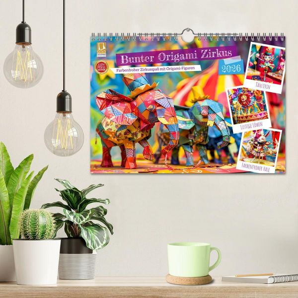 Produktbild: Bunter Origami Zirkus - Farbenfroher Zirkusspa&szlig; mit Origami-Figuren (Wandkalender 2026 DIN A4 quer), CALVENDO Monatskalender
