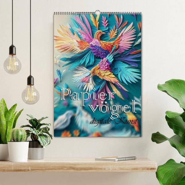 Produktbild: Papierv&ouml;gel - Digitale Kunst (Wandkalender 2026 DIN A2 hoch), CALVENDO Monatskalender
