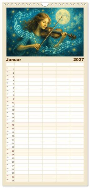 Produktbild: Familienplaner 2027 - Im Zauber der Musik - Romantische Kunstwerke zwischen Klang und Farbe mit 5 Spalten (Wandkalender, 21 x 45 cm) CALVENDO