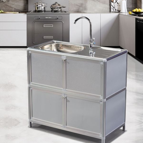 Produktbild: HTI-Living Sp&uuml;le mit Abtropfl&auml;che und Unterschrank f&uuml;r Outdoork&uuml;che Silber