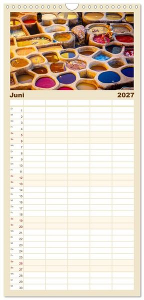 Produktbild: Familienplaner 2027 - Marokko: Marrakesch, Atlas, Sahara, F&egrave;s mit 5 Spalten (Wandkalender, 21 x 45 cm) CALVENDO