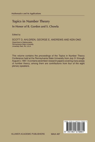 Produktbild: Topics in Number Theory