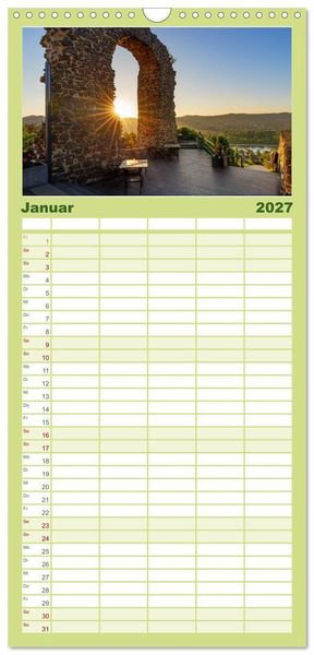 Produktbild: Familienplaner 2027 - Unterwegs - Rhein-Burgen-Weg mit 5 Spalten (Wandkalender, 21 x 45 cm) CALVENDO