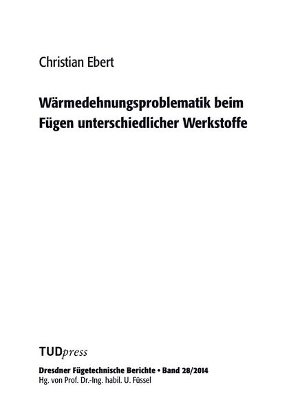Produktbild: W&auml;rmedehnungsproblematik beim F&uuml;gen unterschiedlicher Werkstoffe