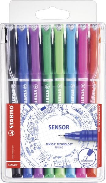 Produktbild: STABILO Fineliner mit gefederter Spitze -   SENSOR F - fein - 8er Pack - mit 8 verschiedenen Farben