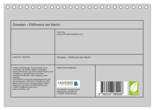 Produktbild: Dresden - Elbflorenz bei Nacht (Tischkalender 2026 DIN A5 quer), CALVENDO Monatskalender