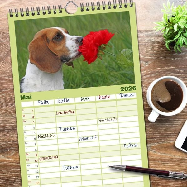 Produktbild: Familienplaner 2026 - DER BEAGLEige TERMINPLANER mit 5 Spalten (Wandkalender, 21 x 45 cm) CALVENDO