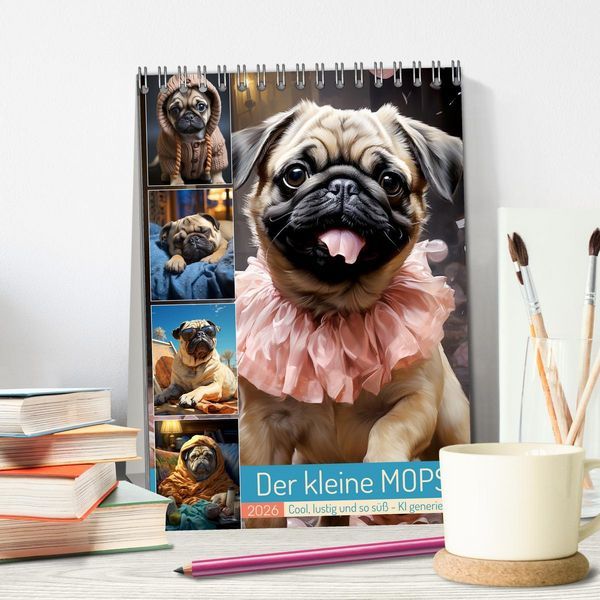 Produktbild: Der kleine Mops (Tischkalender 2026 DIN A5 hoch), CALVENDO Monatskalender