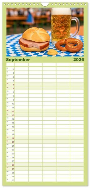 Produktbild: Familienplaner 2026 - Leberk&auml;se-Kalender - Die Leberk&auml;ssemmel aus Bayern mit 5 Spalten (Wandkalender, 21 x 45 cm) CALVENDO