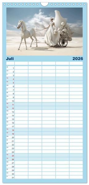 Produktbild: Familienplaner 2026 - Surrealismus trifft Pferdefans mit 5 Spalten (Wandkalender, 21 x 45 cm) CALVENDO