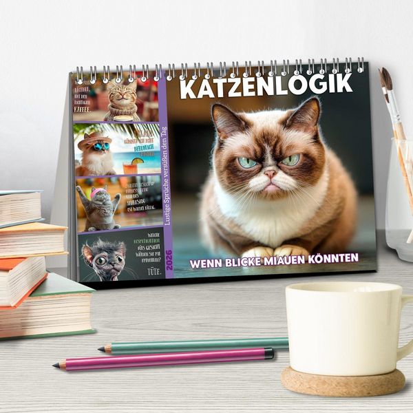 Produktbild: Katzenlogik - Wenn Blicke miauen k&ouml;nnten (Tischkalender 2026 DIN A5 quer), CALVENDO Monatskalender