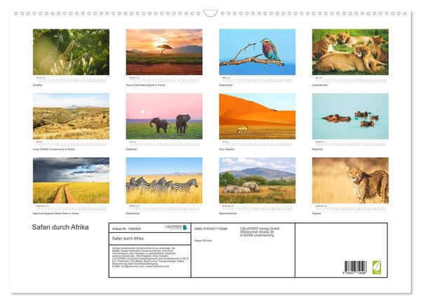 Produktbild: Safari durch Afrika (Wandkalender 2026 DIN A2 quer), CALVENDO Monatskalender
