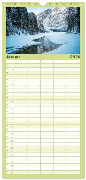 Produktbild: Familienplaner 2026 - Pragser Wildsee - Traumziel in den Dolomiten mit 5 Spalten (Wandkalender, 21 x 45 cm) CALVENDO