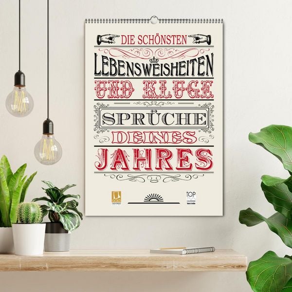 Produktbild: Die sch&ouml;nsten Lebensweisheiten Typo - Kalender (Wandkalender 2026 DIN A2 hoch), CALVENDO Monatskalender