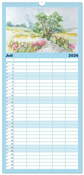 Produktbild: Familienplaner 2026 - R&uuml;gen Impressionen in Aquarell mit 5 Spalten (Wandkalender, 21 x 45 cm) CALVENDO