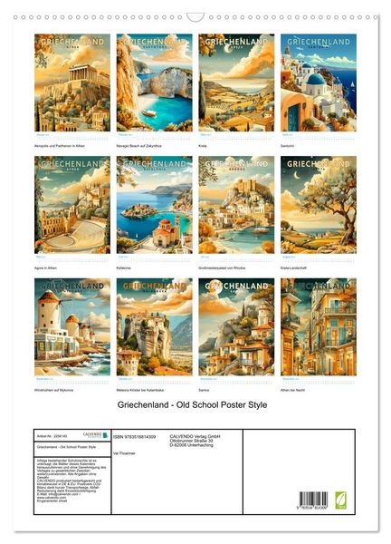 Produktbild: Griechenland - Old School Poster Style (Wandkalender 2027 DIN A2 hoch), CALVENDO Monatskalender