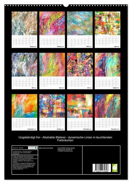 Produktbild: Ungeb&auml;ndigt frei - Abstrakte Malerei - dynamische Linien in leuchtenden Farbr&auml;umen (hochwertiger Premium Wandkalender 2026 DIN A2 hoch), Kunstdruck in Hochglanz