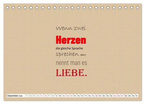 Produktbild: Zitate und Spr&uuml;che In Sachen LIEBE (Tischkalender 2026 DIN A5 quer), CALVENDO Monatskalender
