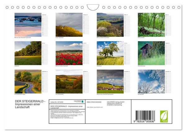 Produktbild: DER STEIGERWALD - Impressionen einer Landschaft (Wandkalender 2026 DIN A4 quer), CALVENDO Monatskalender