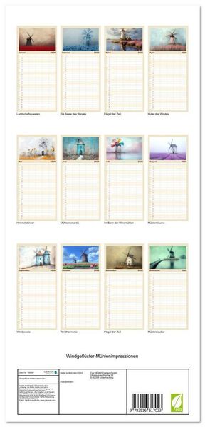 Produktbild: Familienplaner 2026 - Windgefl&uuml;ster-M&uuml;hlenimpressionen mit 5 Spalten (Wandkalender, 21 x 45 cm) CALVENDO